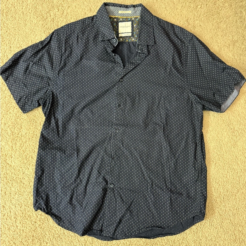 Men's Navy Blue Short Sleeve Button Up